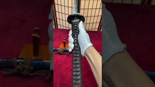 Custom katana, kobuse-gitae, hundred-fold folded patterned steel, with clay tempering and sashikomi.