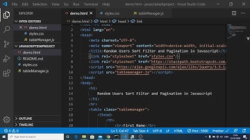 Javascript Table Sorting Filtering and Pagination Of Random Users API  Using TableManager.js jQuery