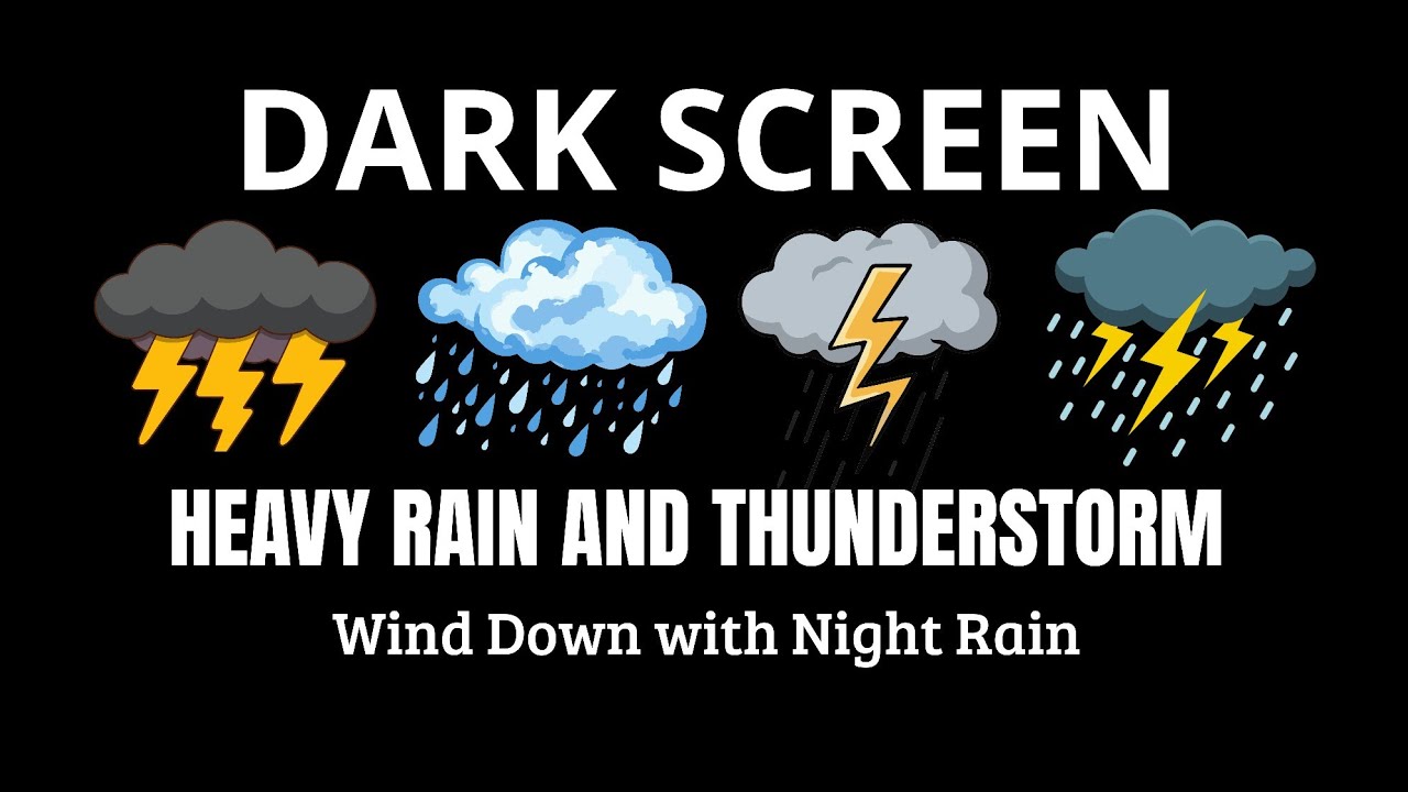 Heavy Rain & Crashing Thunderstorm for Sleep | BLACK SCREEN Night Storm
