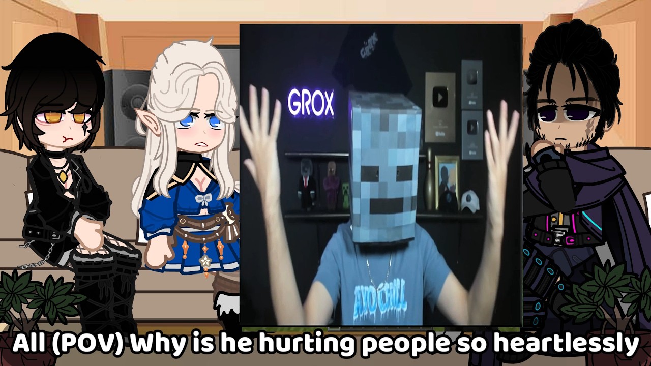 [NTR] Bad ending party React to Lihan as GROX 1,000,000 Villager MANHUNT | Minecraft gacha reacts
