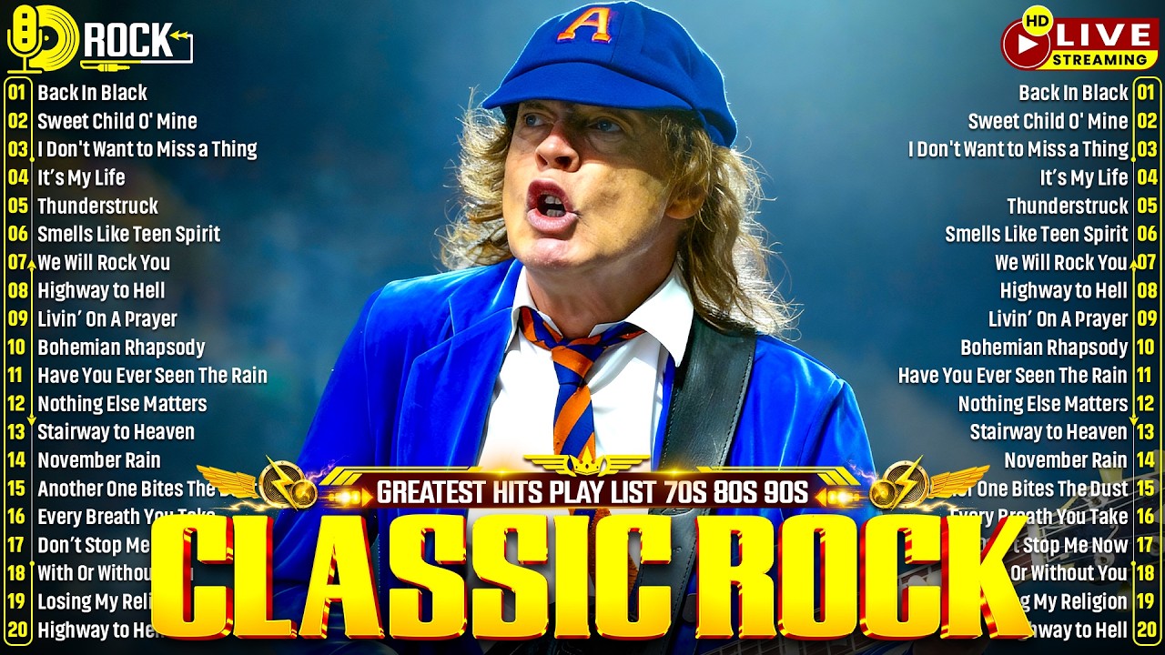 AC/DC, Queen, Bon Jovi, Scorpions, Aerosmith, Nirvana, Guns N Roses 🔥 Classic Rock Songs 70s 80s 90s