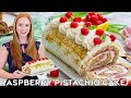 Pistachio Raspberry Swiss Roll Cake Recipe | with Whipped Cream