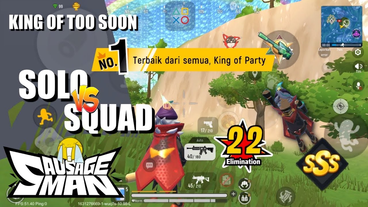 Lucky Champion Solo Vs Squad in Sausageman | No.1 King Of Too Soon 