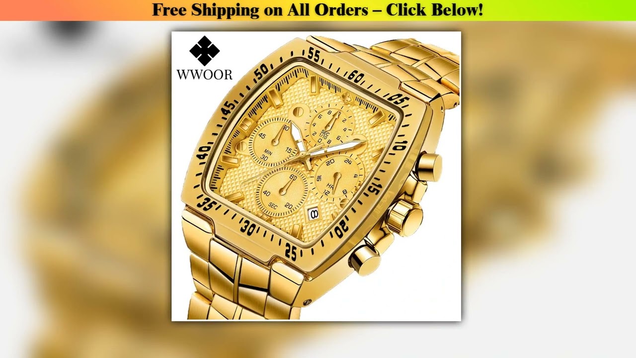 WWOOR 2024 New Sports Military Watches Men Luxury Gold Square Quartz Waterproof Wristwatch Fashion