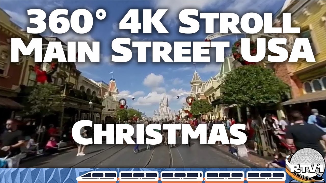 360° 4K Relaxing Stroll - Main Street USA at Christmas - Magic Kingdom