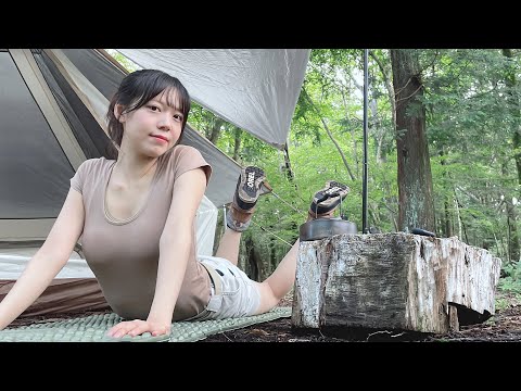 森で新幕 台風翌日 寝不足ソロキャンプ / After the storm in forest, Lack of sleep, Japanese solo camping girl