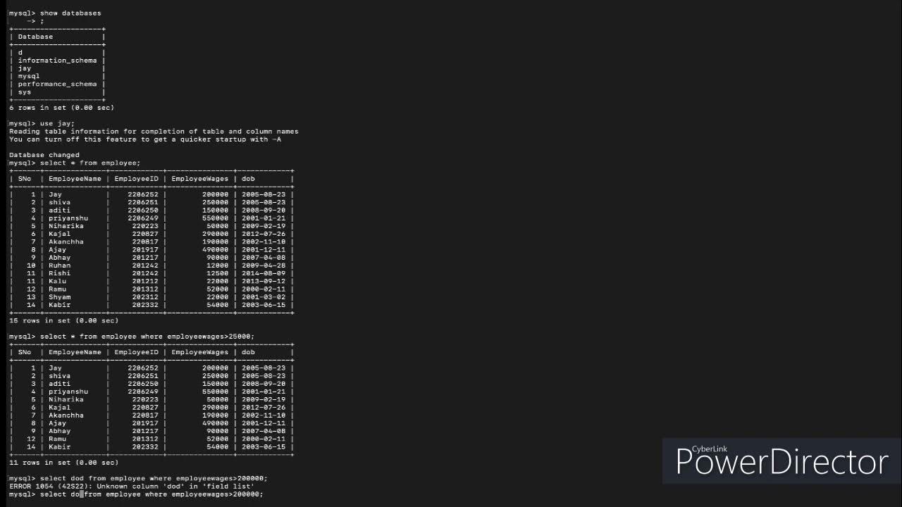 Executing Queries in table||Mysql|| DBMS - YouTube