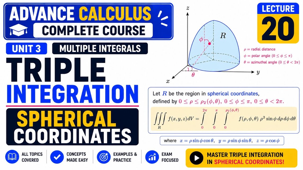 20. Triple Integration in Spherical Coordinates | Thomas Calculus | AMU ...