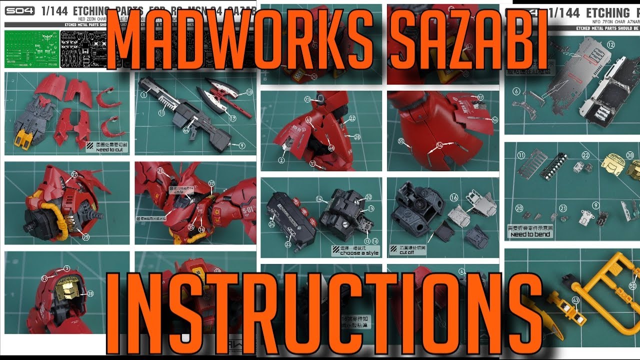 MADWORKS RG SAZABI PHOTOETCH INSTRUCTIONS - YouTube