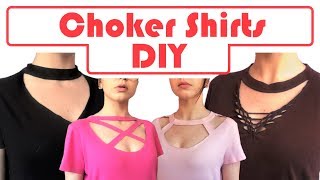 DIY Choker Shirts! 4 Tshirt Cutting Tutorials | No Sewing No Glue