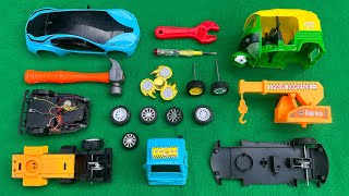 Satisfying Toy Assemble Indian Auto Rickshaw, Sports Car, Crane Truck & Tools | Vehicles Attachment