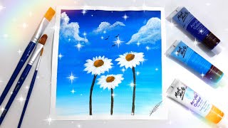 رسم ازهار دوار الشمس بالالوان الاكريليك |Drawing sunfiower flowers in acrylic colors