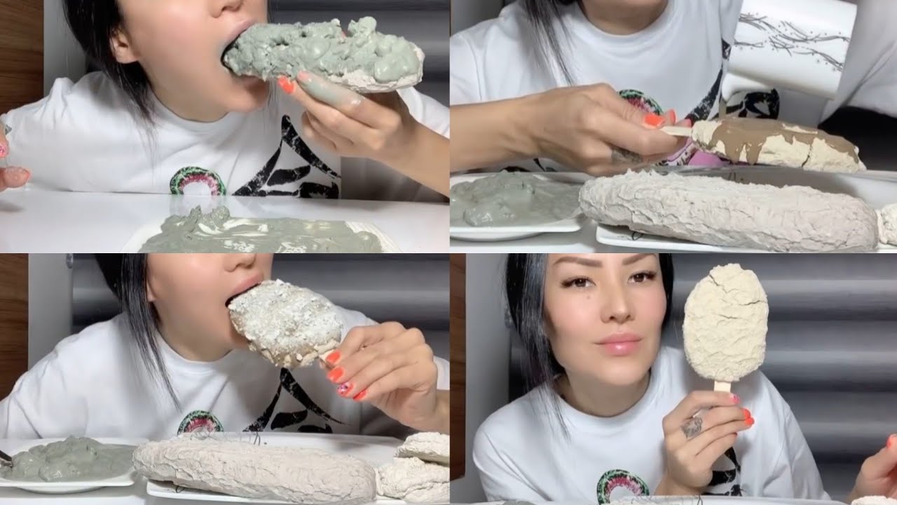 Chalk and clay cookies eating with clay paste and assorted chalk crumbs