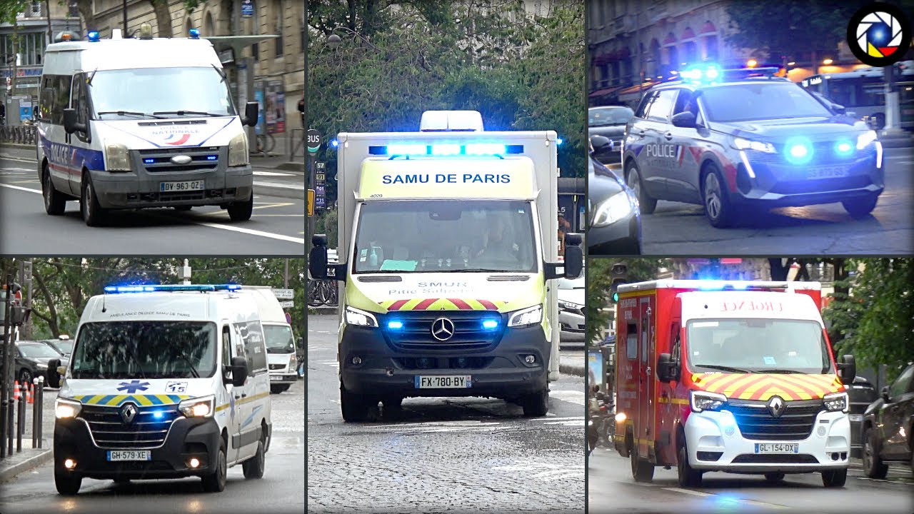 Paris Compilation Véhicules de Secours - Pompiers Police Ambulances