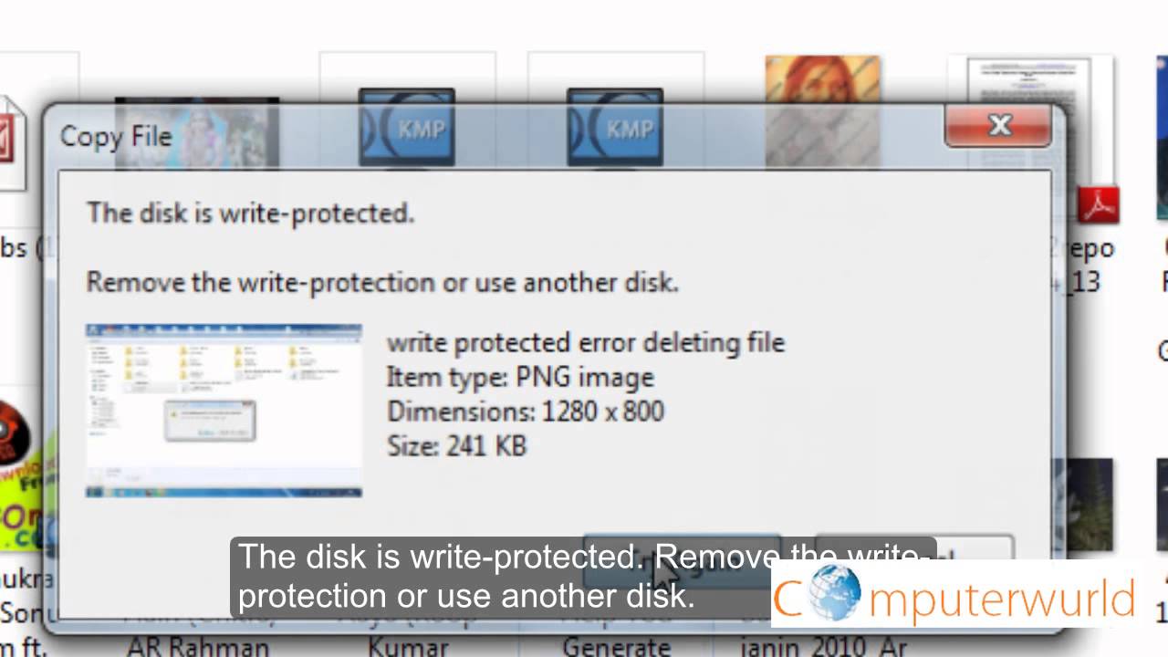 The disk is write-protected. Remove the write protection (Removable media)