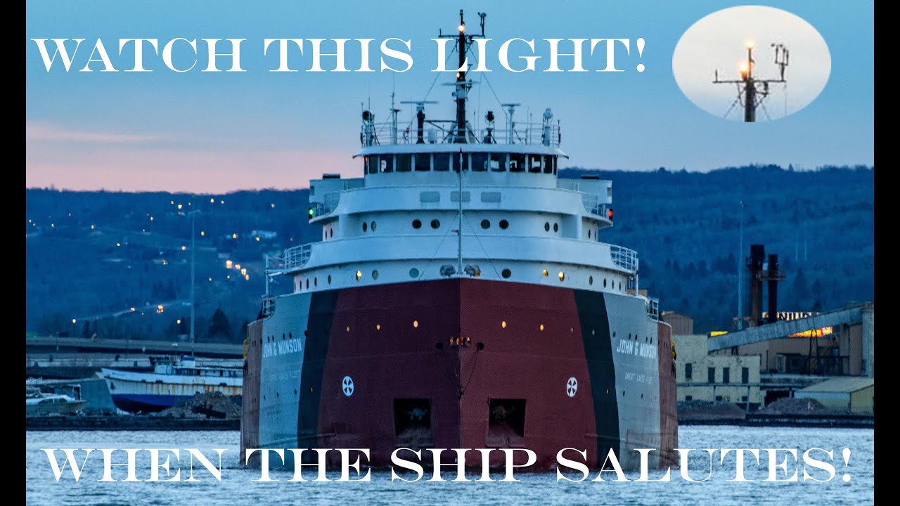 Watch the lights on the Mast! The John G Munson Departing Duluth loade with ore for Indiana Harbor.