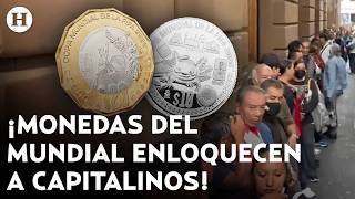 ¡Madrugan por unos "ajolopesos"! Filas "infinitas" para comprar monedas conmemorativas del Mundial
