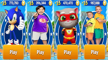 Tag with Ryan vs Sonic Dash vs Talking Tom Hero Dash vs Vlad & Niki Run All Characters