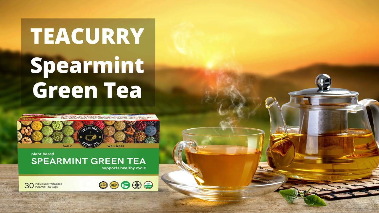 TEACURRY Spearmint Green Tea - Helps with Digestive Wellness, Hormone Balance, and Cognitive Support
