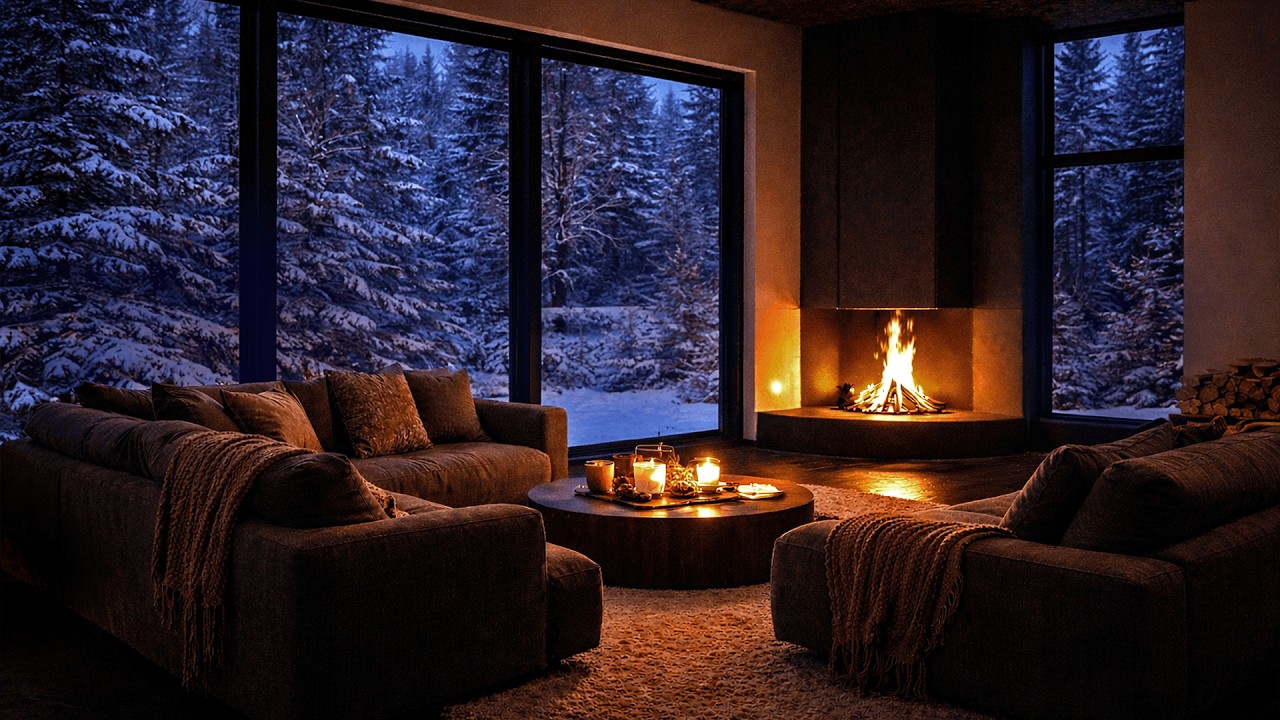 Winter Cabin Fireplace 4K | Study, Relax, Sleep | Real Fire Sounds