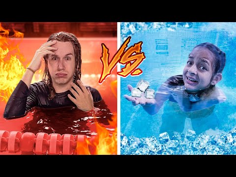 DESAFIO DA PISCINA QUENTE VS FRIO | TIO LUCAS E LAILA SHOW