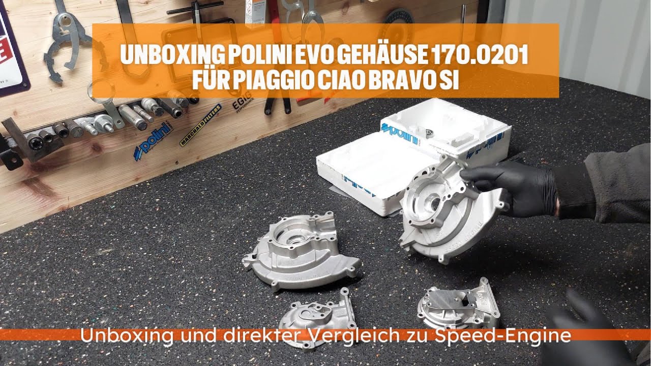 Unboxing Polini Evo Motorgehäuse 170.0201 für Piaggio Ciao Bravo SI mit Vergleich zum Speed-Engine