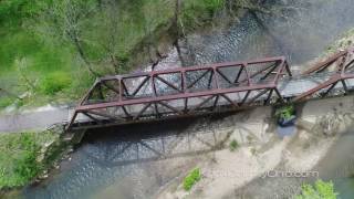 Drone Video Flying Over The Kokosing Gap Trail Bridge at the 1.5 Mile Marker