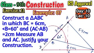 Construct a triangle abc in which bc is equal to 6cm angle b is equal to 60 degree and ac minus ab