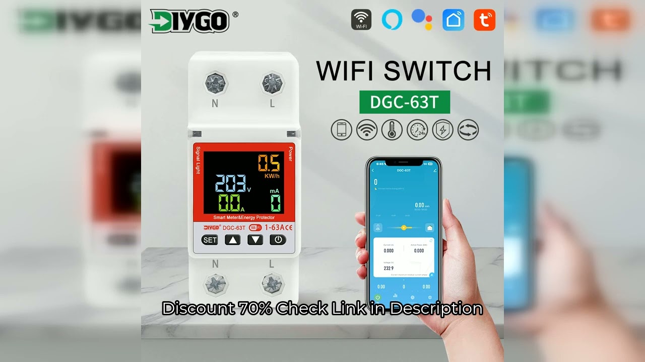 2P WIFI Smart Circuit Breaker DGC-63T Remote Control 1-63A Adjustable Switch Timer Voltage Current T