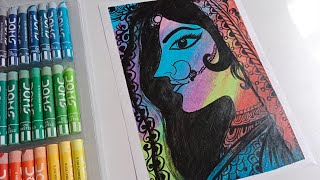 traditional indian women with saree drawing easy tutorial - using simple doms colour