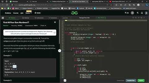 Day7/100 Find All Four Sum Numbers  GFGPOTD Today @GeeksforGeeksVideos #coding #java #youtube #potd