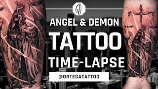 ANGEL & DEMON TATTOO BLACK AND GREY | TIME-LAPSE #019