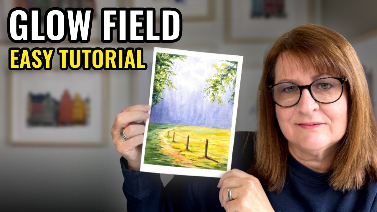 Glowing Field Watercolor Landscape — Easy Depth Trick