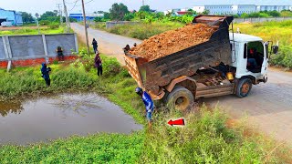 O.M.G!Be Watchful Processing Landfill by Machine Dozer Pushing &amp; Dump Truck 5Ton Unload Flooded Land