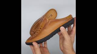 Giày Sabo Nam Giày Sục Nam Da Bò Nguyên Tấm Khắc Laser Tinh Xảo Ensado Su1216 Vàng Bò