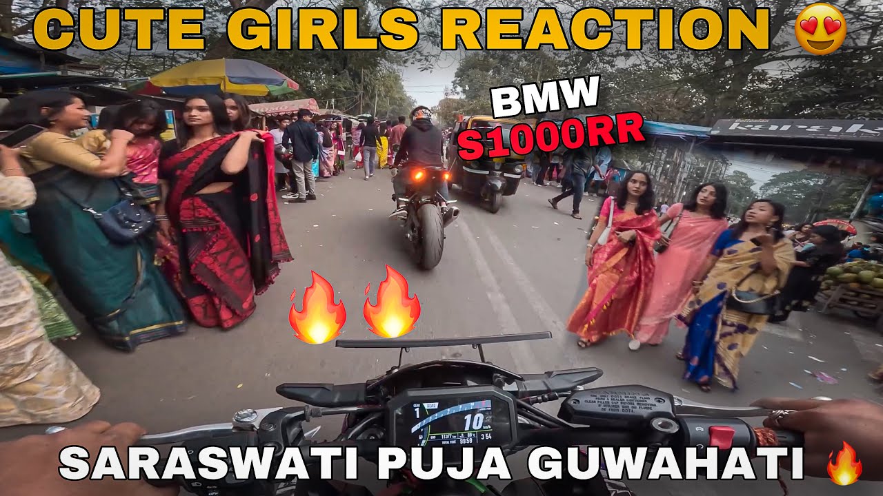 SARASWATI PUJA IN GUWAHATI 😍 | CUTE GIRL SUPERBIKE REACTION 🔥