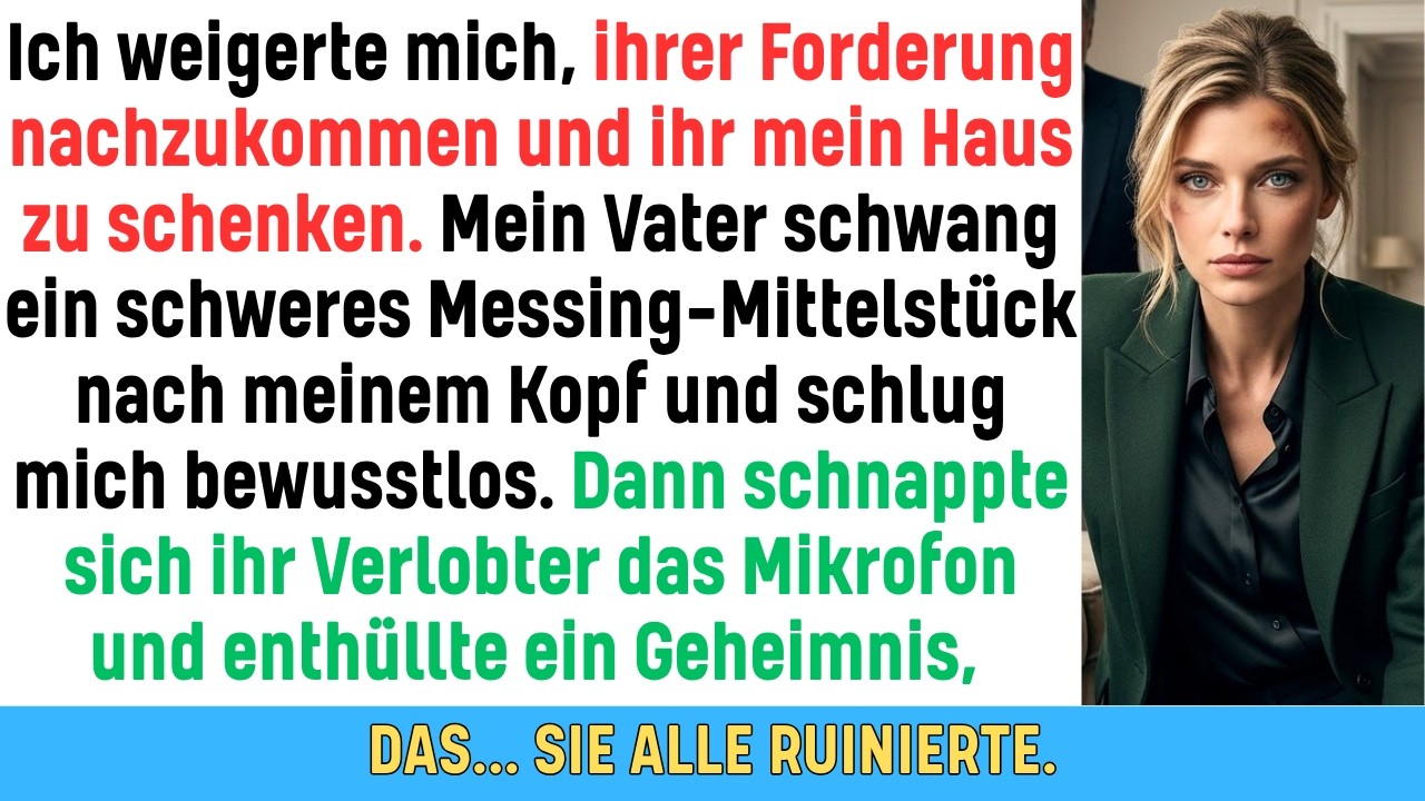 Mein Vater schwang den Messingaufsatz auf meinen Kopf, und ich lag blutend auf dem Boden der Hochzeitssuite meiner Schwester. „Unterschreib das Haus oder du bereust es“, hatte er geschrien. Als...