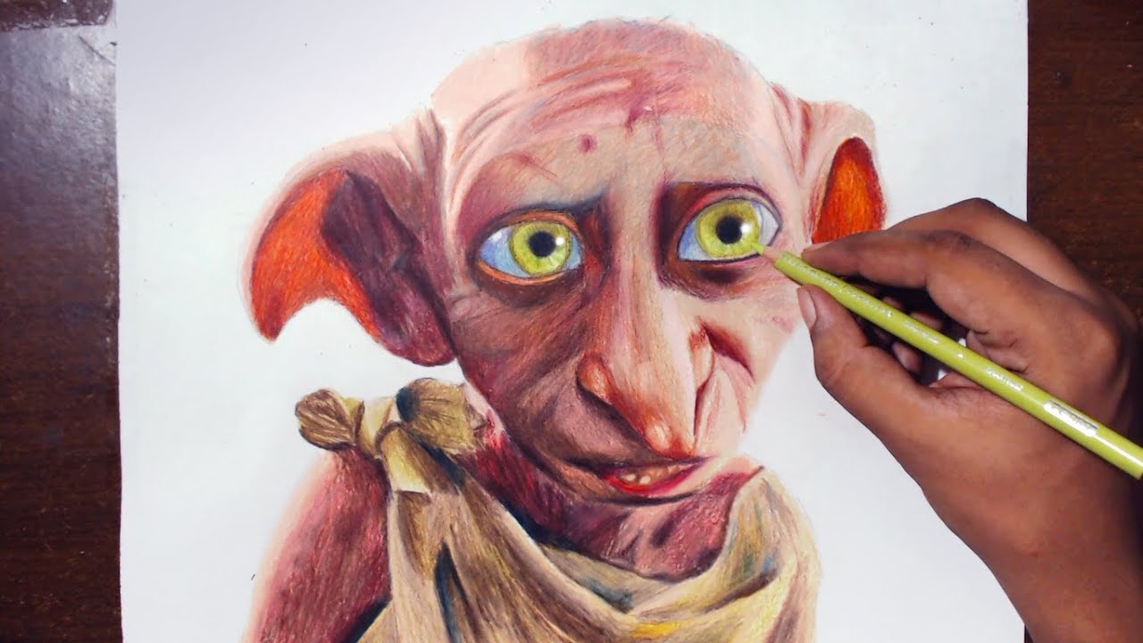 Black and white ink drawing of a young house elf like dobby learning the  alphabet on Craiyon