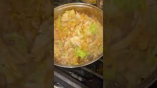Back by popular demand: cabbage + brown rice with sausage. Simple, filling, and budget-friendl