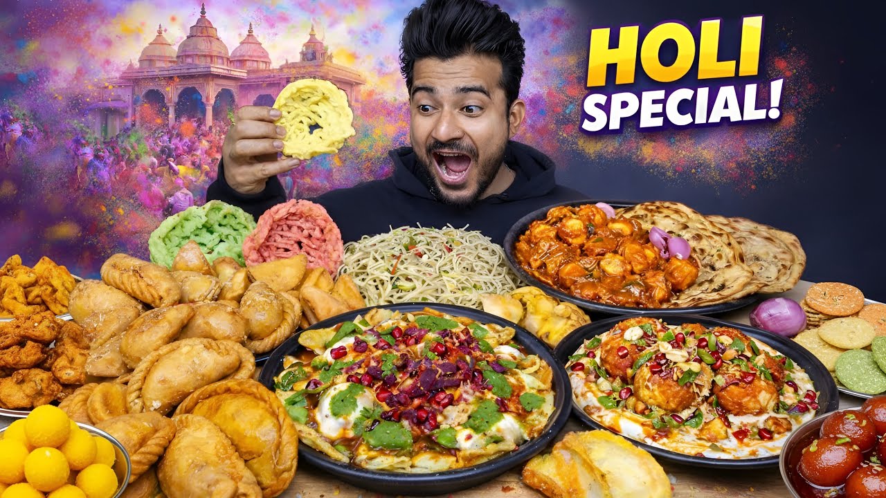 HOLI SPECIAL 🌈  DAHI PAPDI CHAAT, KESAR GUJIYA SAMOSA GUJIYA, PANEER TIKKA HAKKA NOODLES, TIKKI CHAT