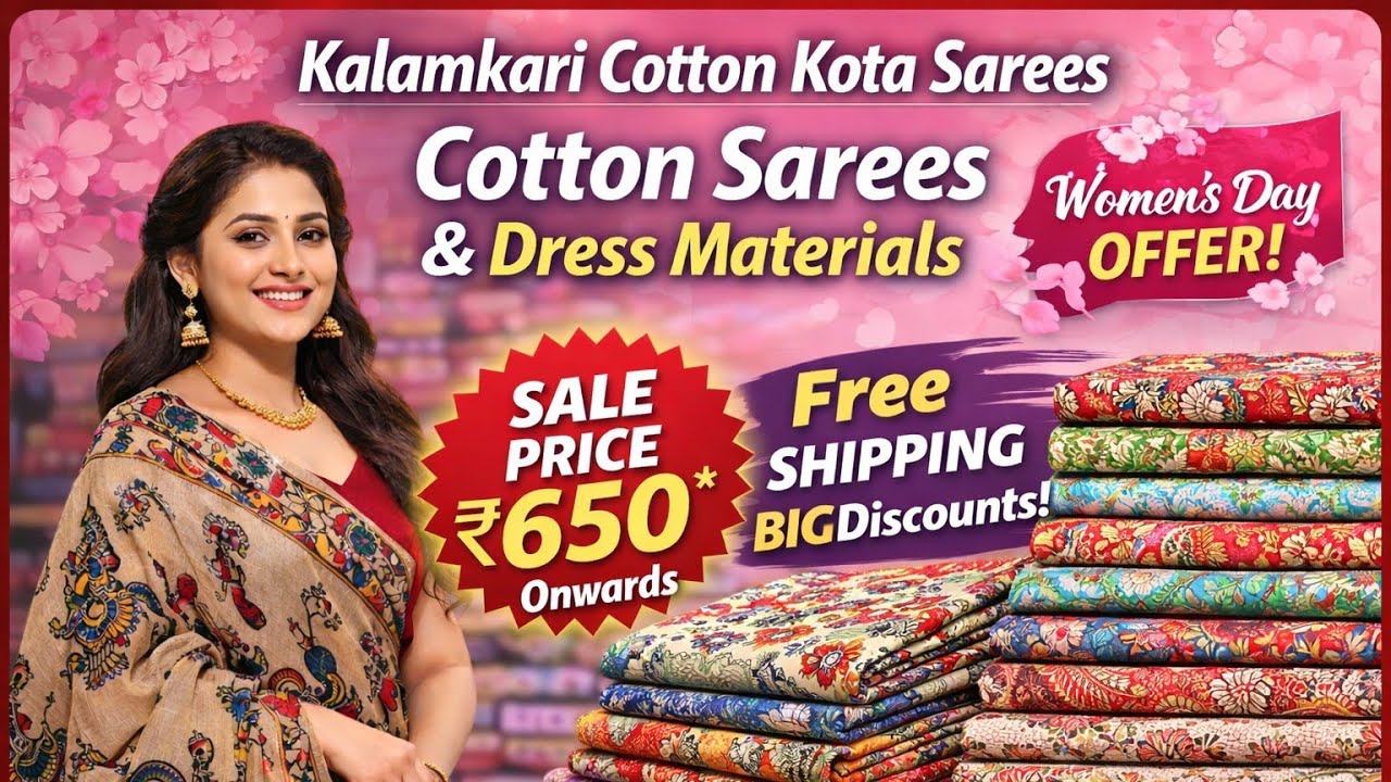 Kalamkari Cotton Kota Sarees | Cotton Sarees | Dress Materiels | Women's day offers | Free Shipping 