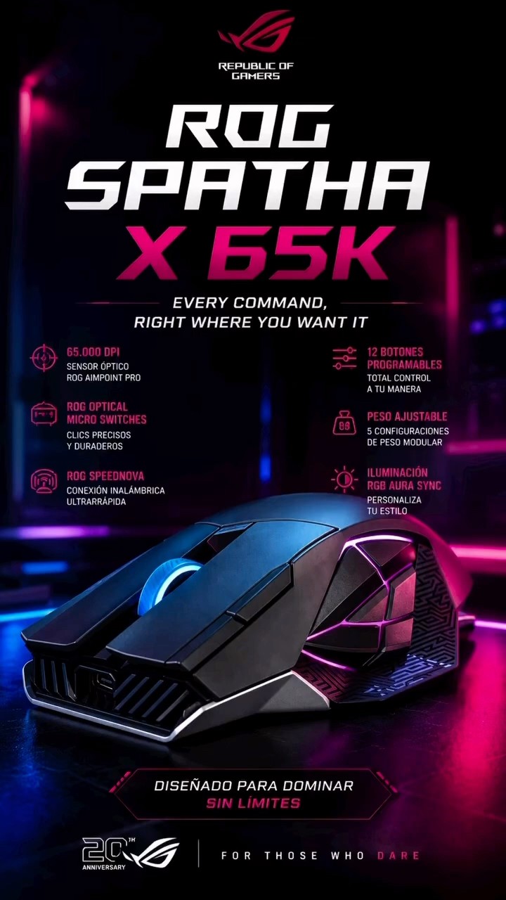 ASUS ROG Spatha X 65K: ¡12 BOTONES y 65.000 DPI! 🔥 #Shorts
