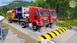 Double Flatbed Trailer Truck vs speed bumps|Busses vs speed bumps|Beamng Drive|187