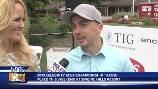 Frankie Muniz teeing off at the 2019 Celebrity Championship