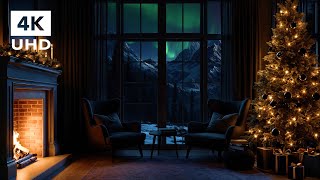 Luxurious Christmas with the Northern Lights | The Soothing Crackling of a Fireplace | 8 Hours | 4K