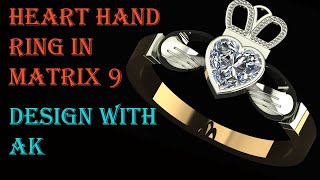 Design a  Beautiful Heart hand ring in Matrix, CAD Jewelery, rhino, subd, #designwithak