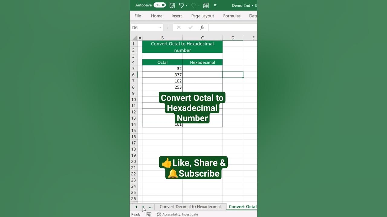 Convert Octal to Hexadecimal Number in MS Excel. @kttrained - YouTube