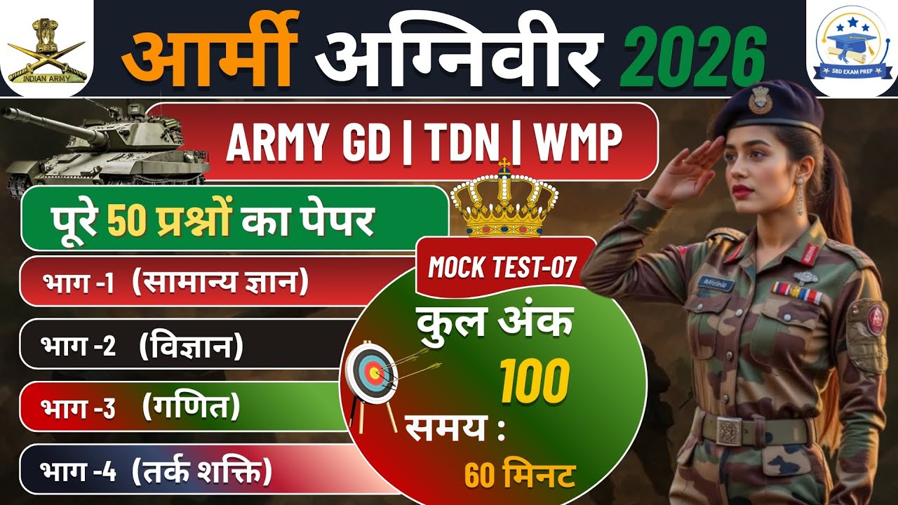 Army Agniveer Exam 2026 | Agniveer GD Question Paper 2026 | Army MOCK TEST 07 | Army Mock Test 2026