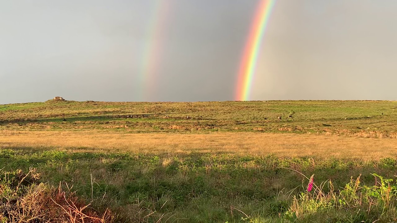Rainbow and skylarks. Carn Galva & Ding Dong mine engine house