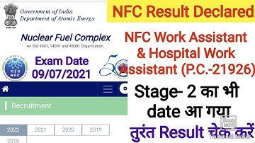 NFC RESULT Declared | NFC Work Assistant / Hospital Work Assistant Result (Post Code 21926) Declared